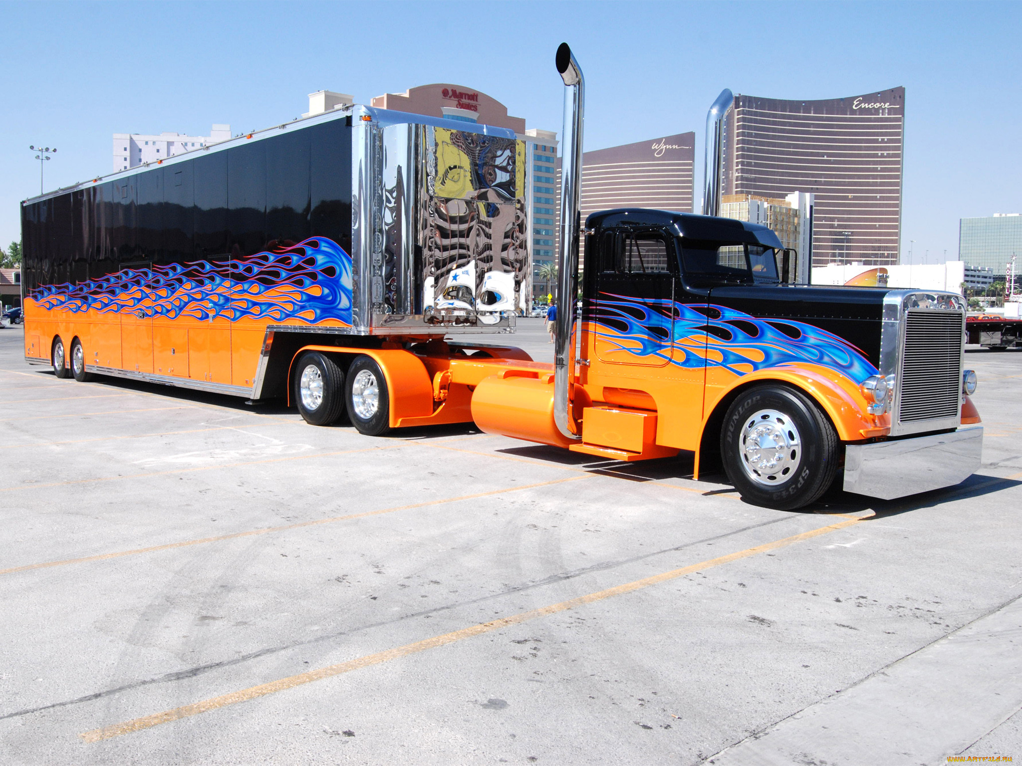 , peterbilt, orange, black